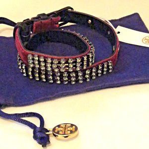 NWT Tory Burch CRYSTAL EMBELLISHED DOUBLE WRAP VELVET BRACELET Imperial Garnet